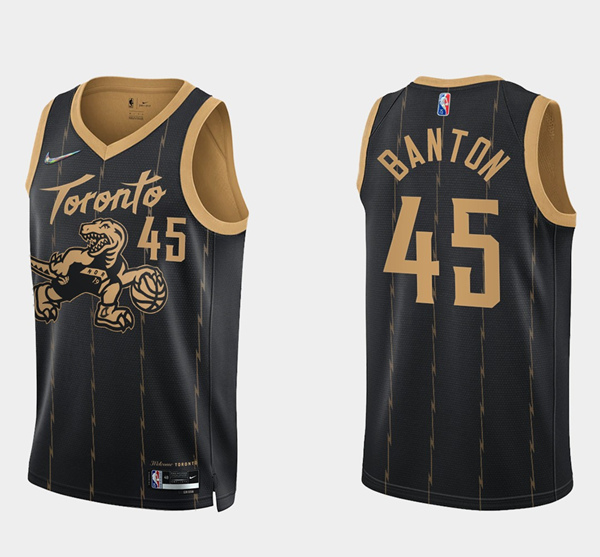 Men's Toronto Raptors #45 Dalano Banton 2021/22 City Edition Black 75th Anniversary Swingman Stitched Basketball Jersey